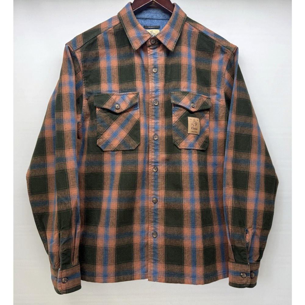 Brixton Coors Banquet Brown Plaid Flannel Button Up Shirt Men's Size Small